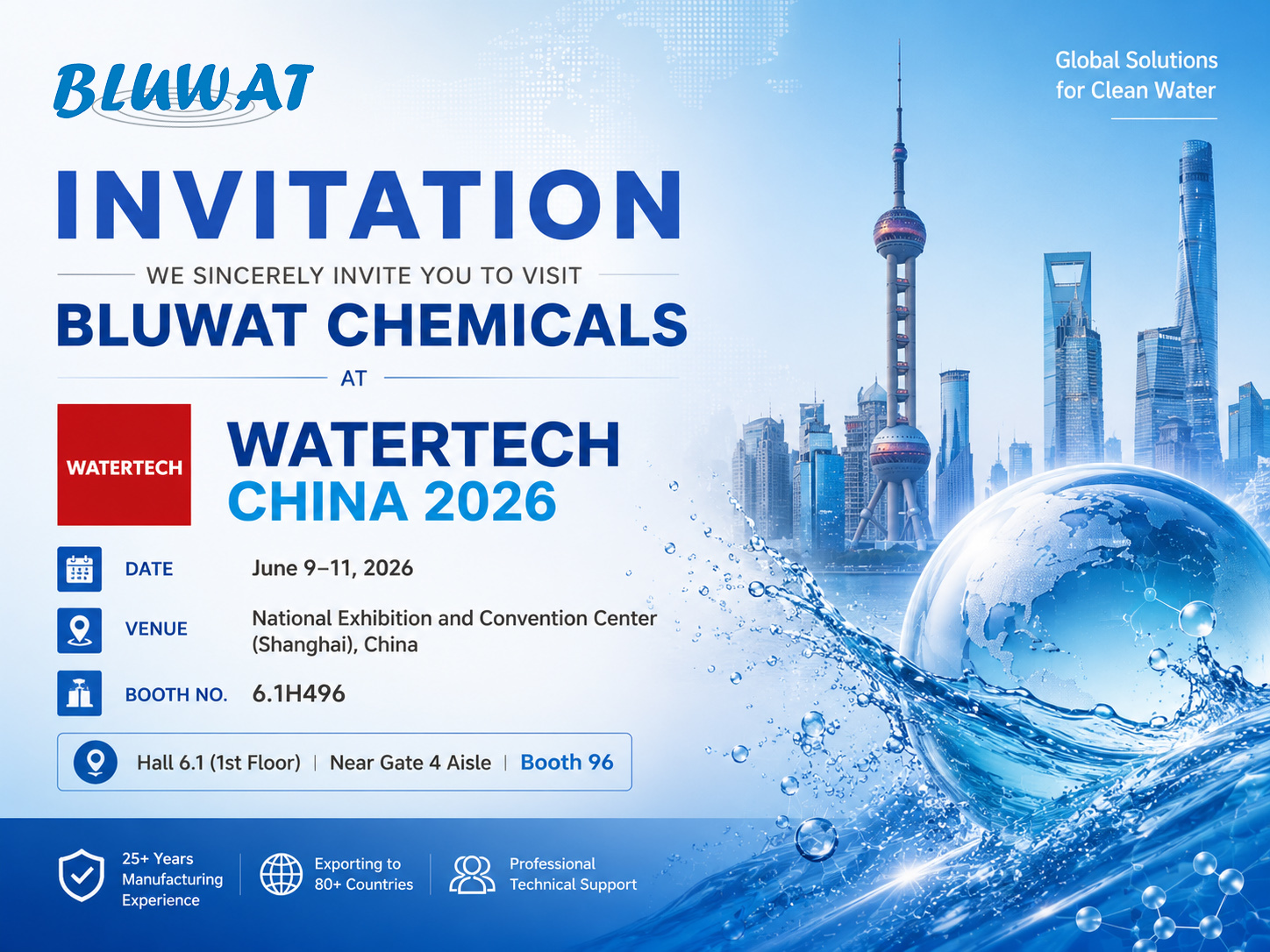 Blog perusahaan terbaru tentang Temui Bluwat Chemicals di WATERTECH CHINA 2026 – Undangan Pameran Shanghai