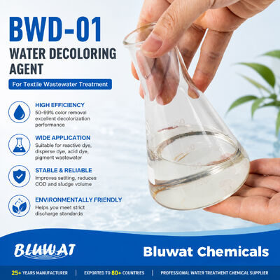 Beli BWD-01 Dicyandiamide Formaldehyde Resin Decolorant Kimia untuk Industri Tekstil Pengolahan Air Limbah pembuatan online